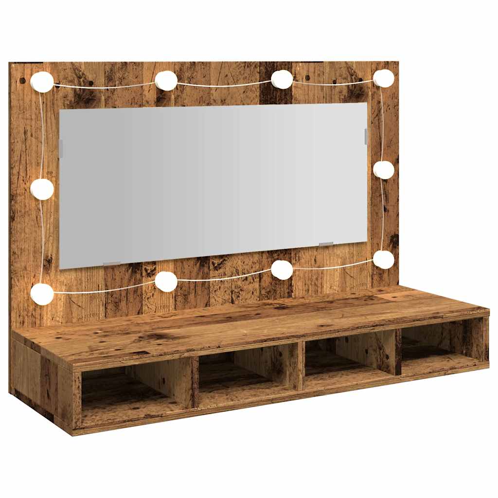 Mobile a Specchio con LED Legno Antico 90x31,5x62 cm | homemem39