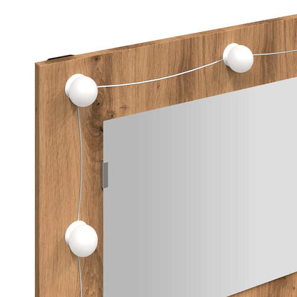Mobiletto a specchio con LED in rovere artigianale 90x31,5x62cm