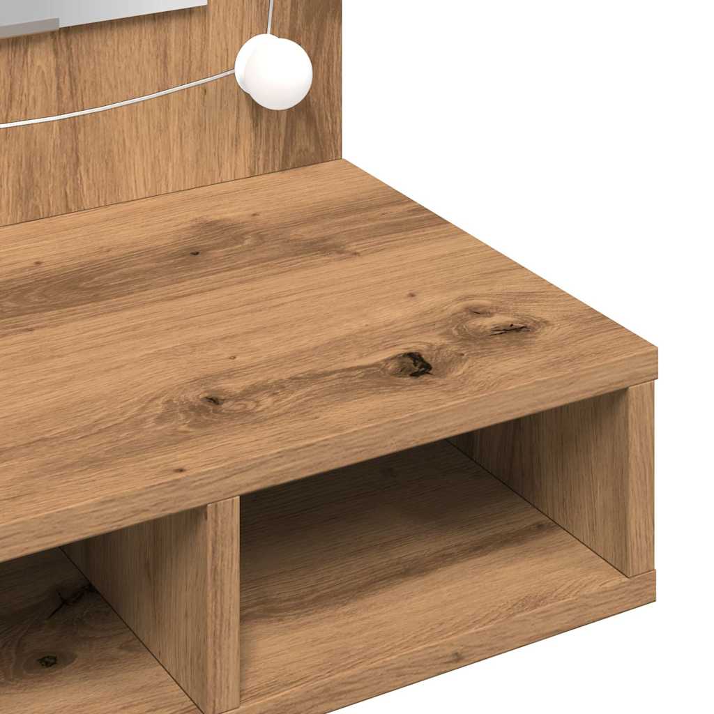 Mobiletto a specchio con LED in rovere artigianale 90x31,5x62cm