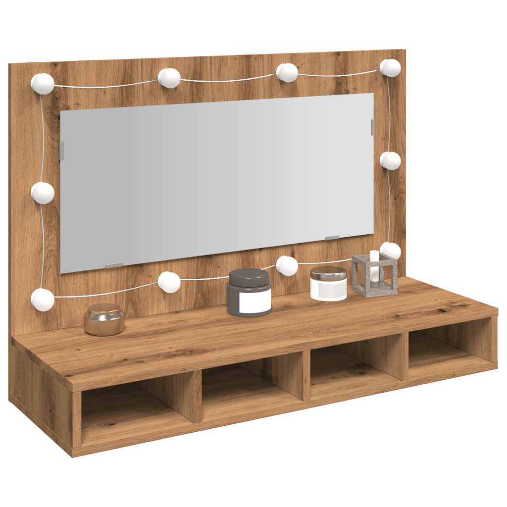 Mobiletto a specchio con LED in rovere artigianale 90x31,5x62 cm | homemem39
