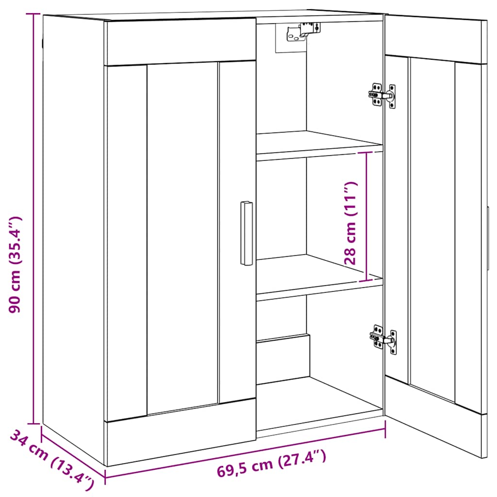 Armadietto Pensile a Parete Rovere Artigianale 69,5x34x90 cm - homemem39