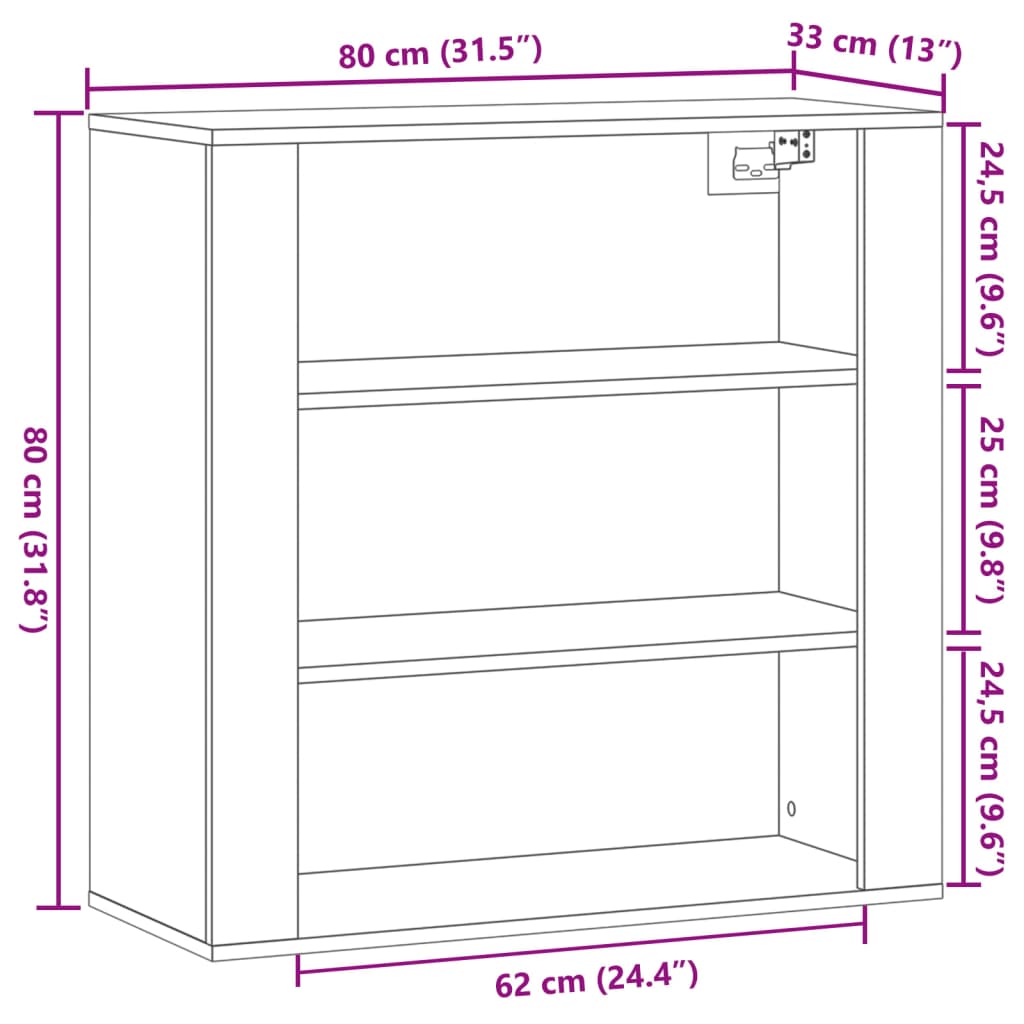 Mobile a Parete Legno Antico 80x33x80 cm in Legno Multistrato - homemem39