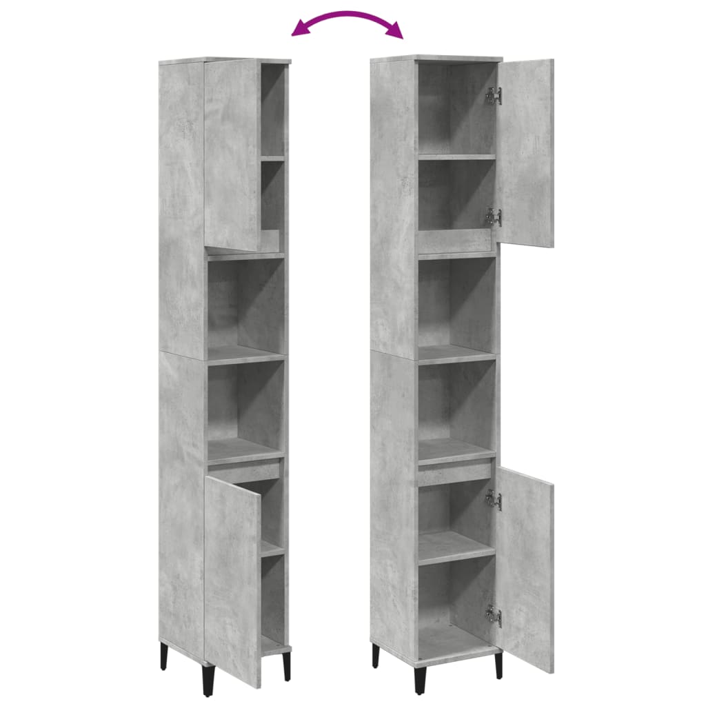 Armadietto Bagno Grigio Cemento 30x30x190 cm Legno Multistrato | homemem39