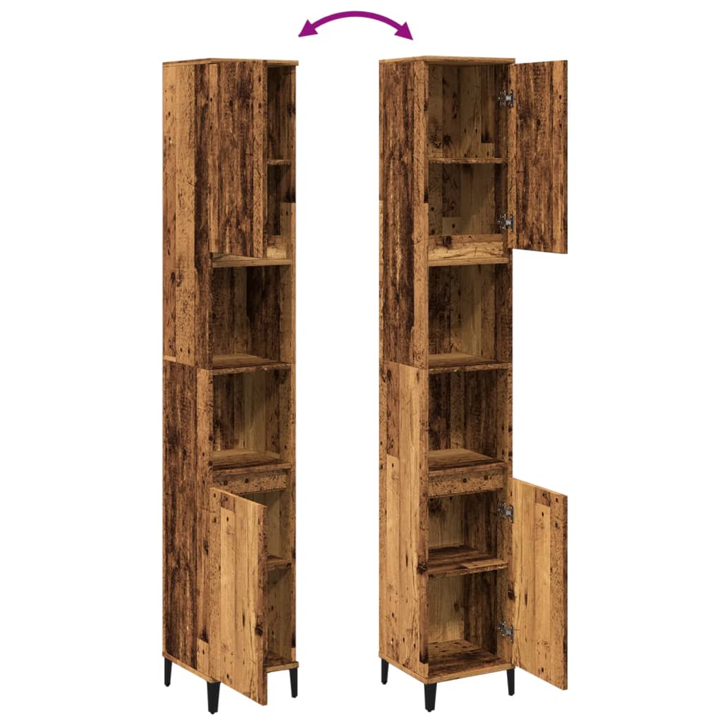 Armadietto Bagno Legno Antico 30x30x190 cm in Legno Multistrato | homemem39