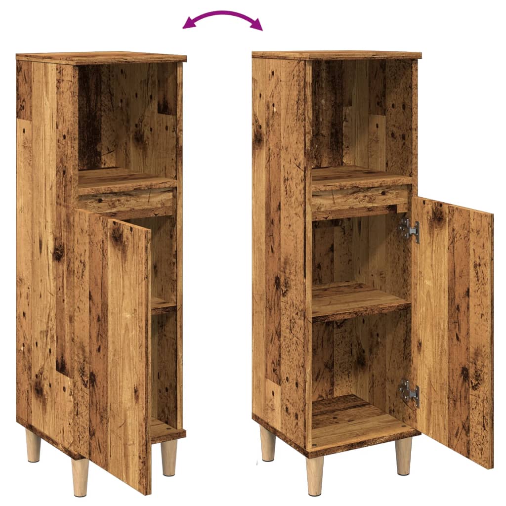 Armadietto da Bagno Legno Antico 30x30x100 cm in Truciolato | homemem39