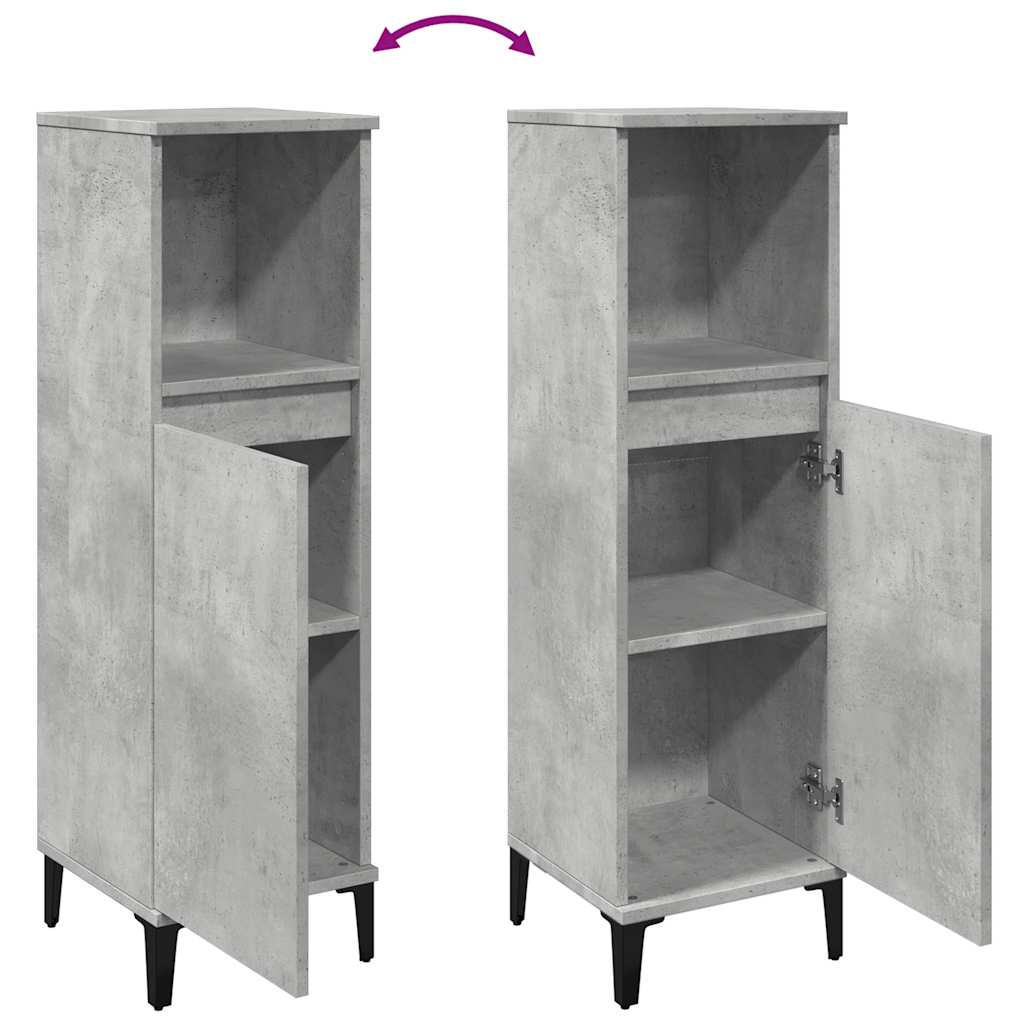 Armadietto da Bagno Grigio Cemento 30x30x100 cm in Truciolato
