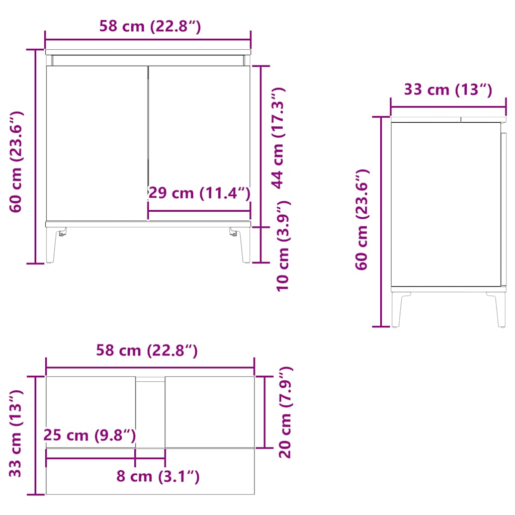 Mobile Lavabo Grigio Cemento 58x33x60 cm in Legno Multistrato | homemem39