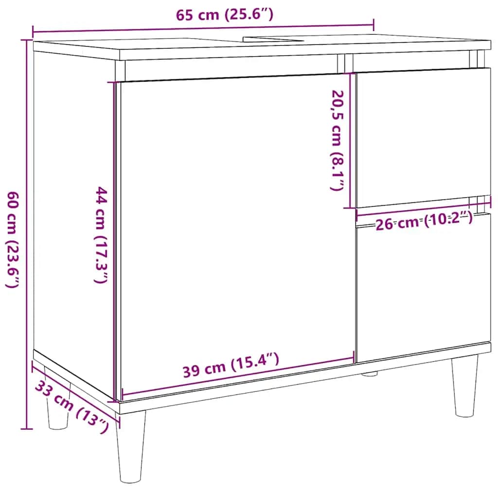 Mobile Sottolavabo Legno Antico 65x33x60 cm in Truciolato | homemem39