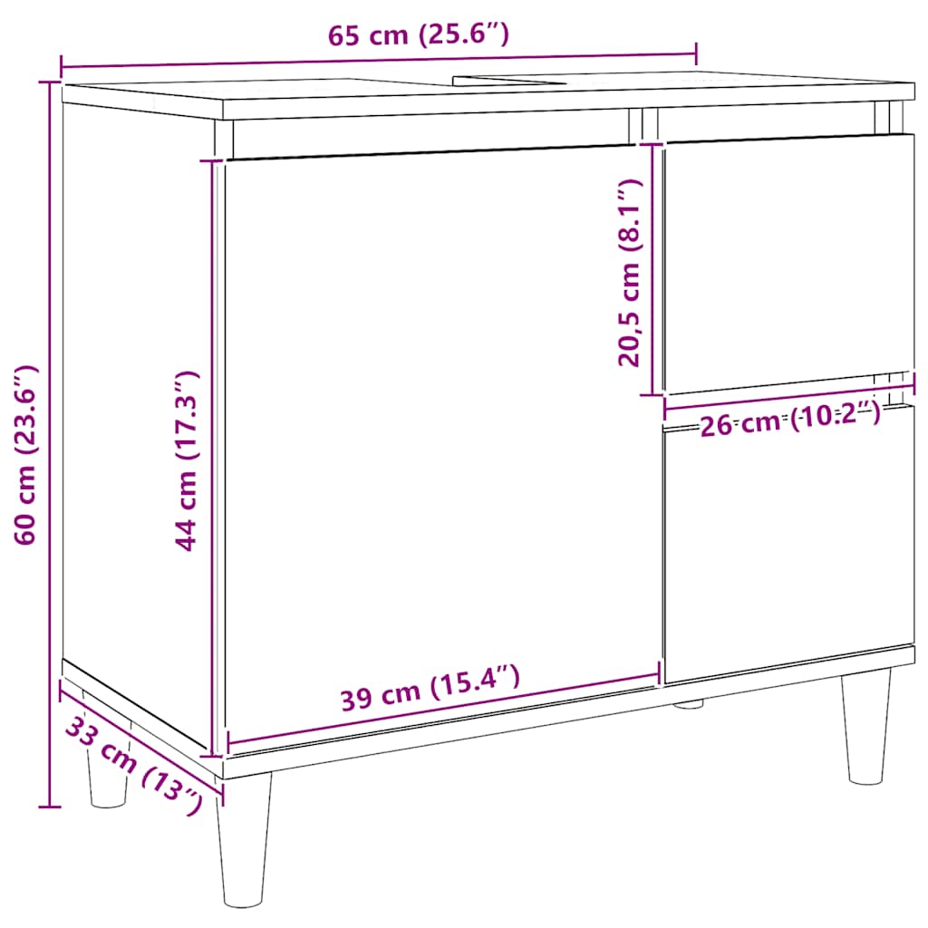 Mobile Sottolavabo Rovere Artigianale 65x33x60 cm in Truciolato