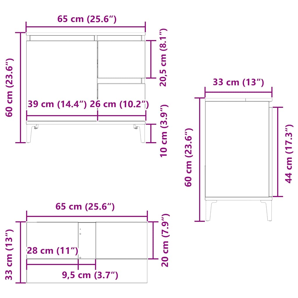 Mobile Sottolavabo Legno Antico 65x33x60 cm in Truciolato | homemem39