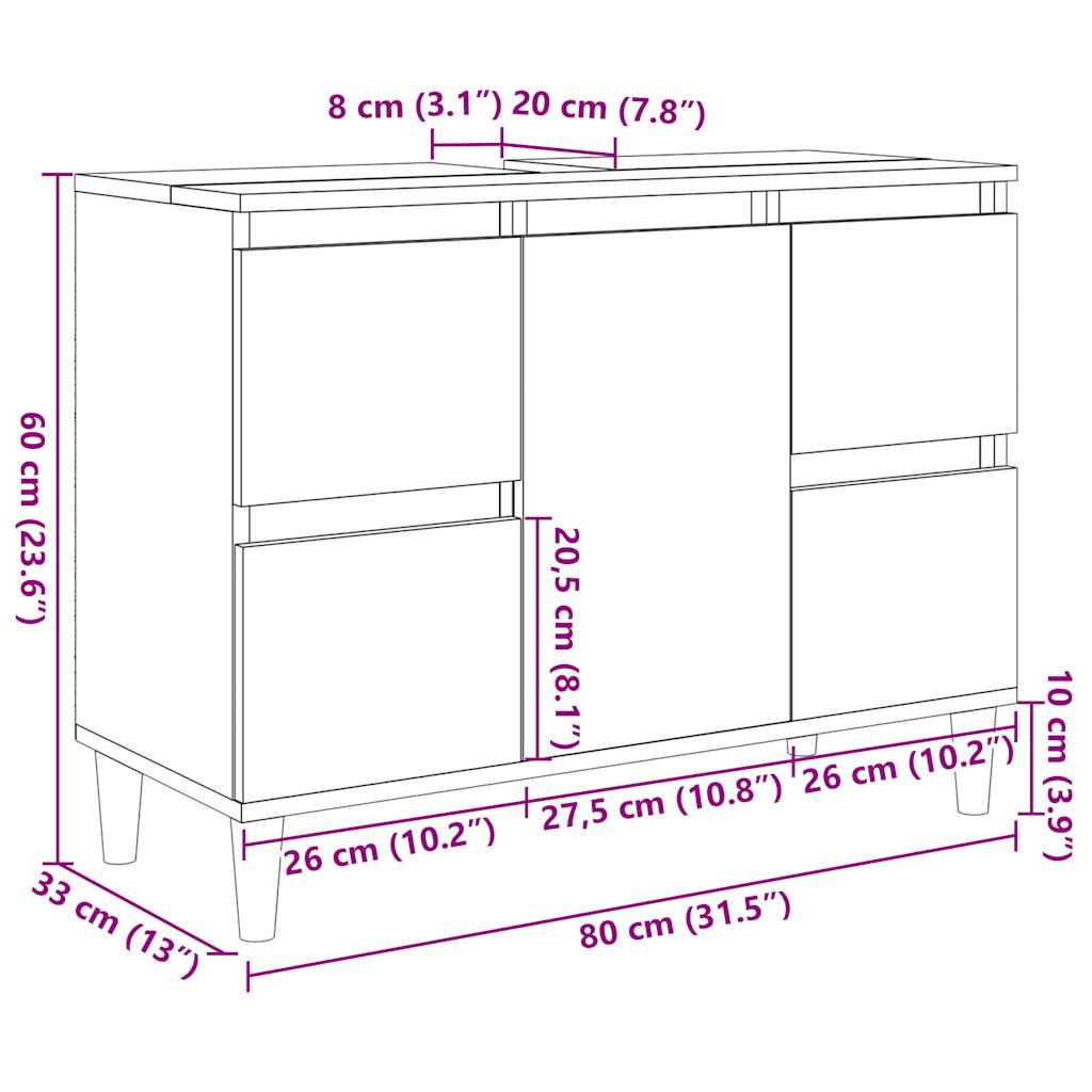 Mobile Lavabo Grigio Cemento 80x33x60 cm in Legno Multistrato | homemem39