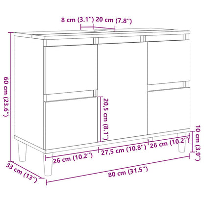 Mobile Lavabo Grigio Cemento 80x33x60 cm in Legno Multistrato | homemem39