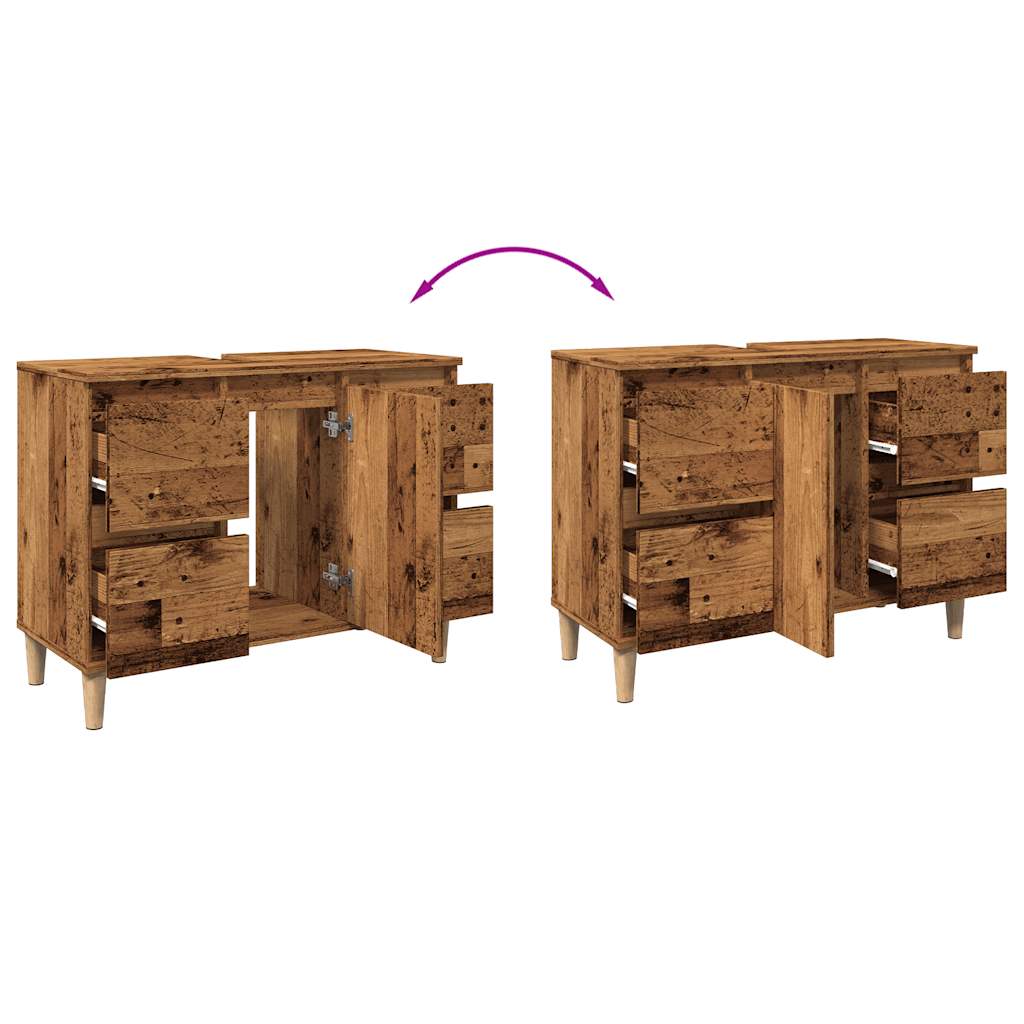 Mobile Lavabo Legno Antico 80x33x60 cm in Legno Multistrato - homemem39