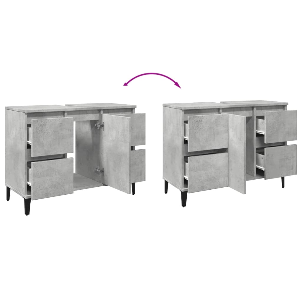 Mobile Lavabo Grigio Cemento 80x33x60 cm in Legno Multistrato | homemem39