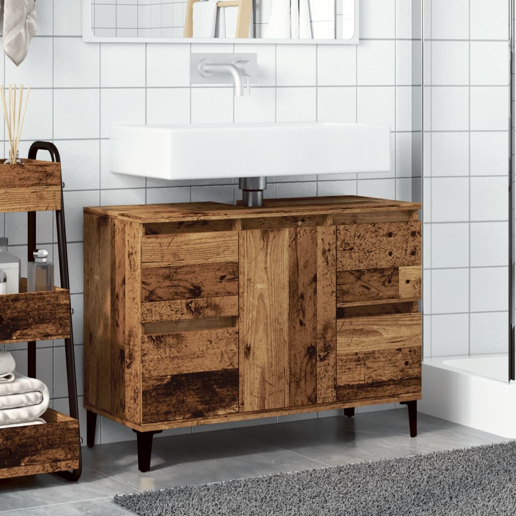 Mobile Lavabo Legno Antico 80x33x60 cm in Legno Multistrato