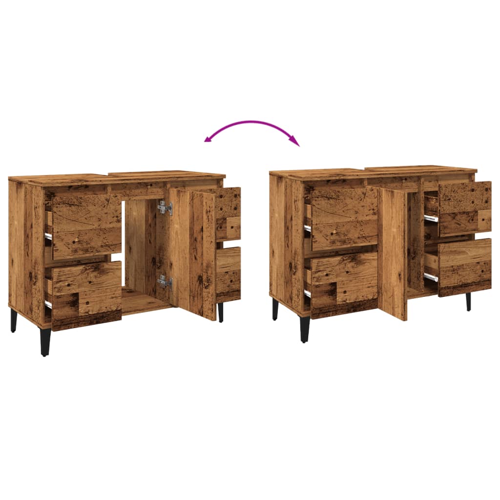 Mobile Lavabo Legno Antico 80x33x60 cm in Legno Multistrato | homemem39