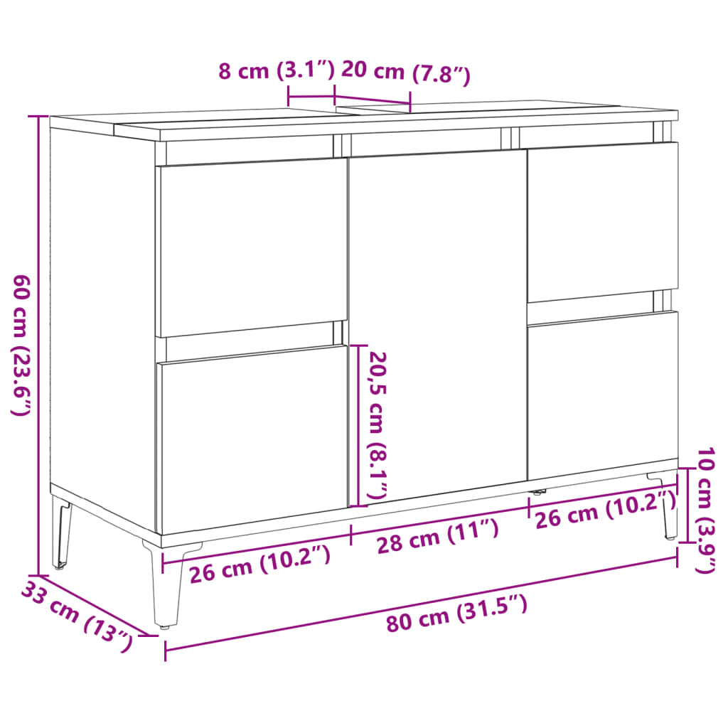 Mobile Lavabo Legno Antico 80x33x60 cm in Legno Multistrato | homemem39