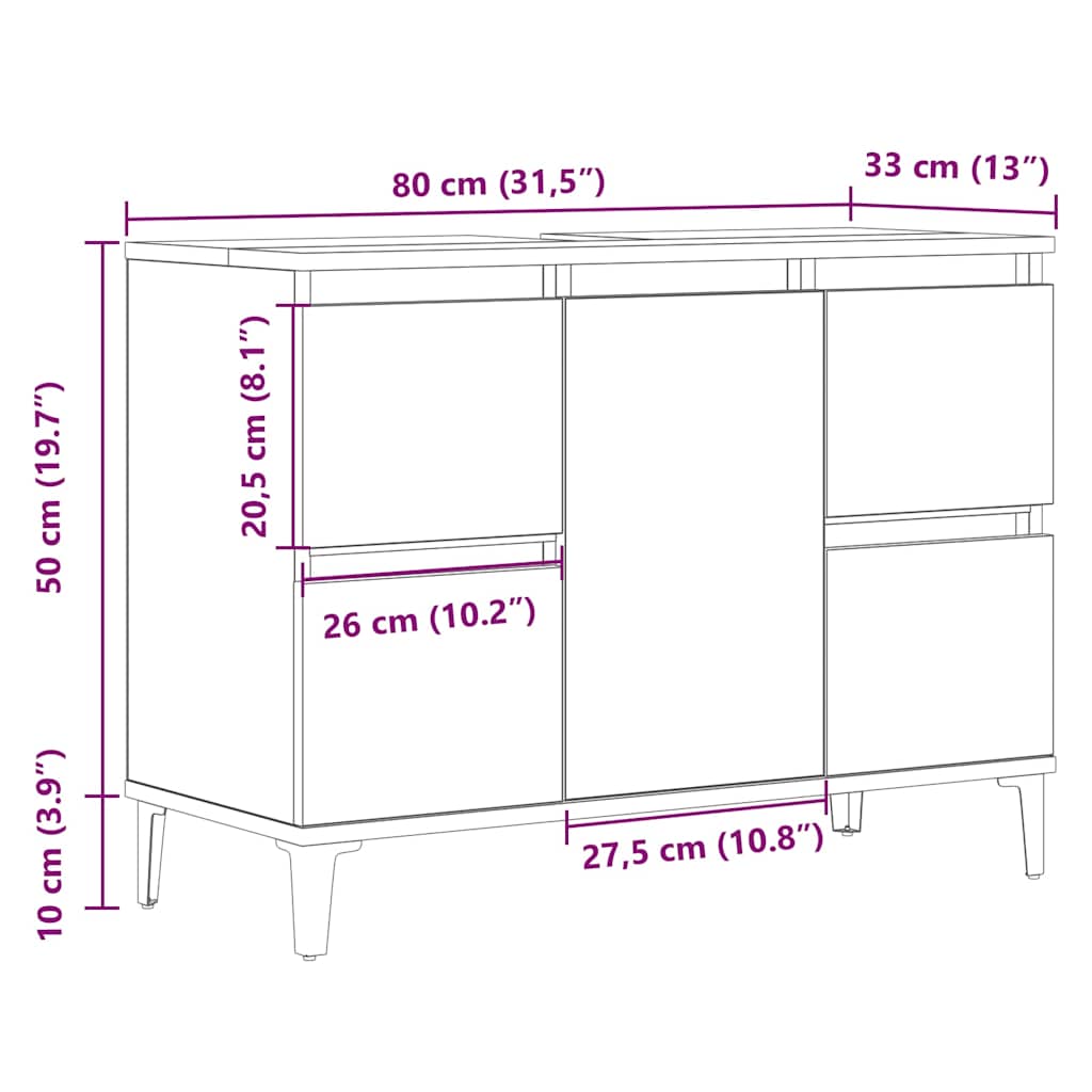 Mobile Lavabo Rovere Artigianale 80x33x60 cm Legno Multistrato | homemem39