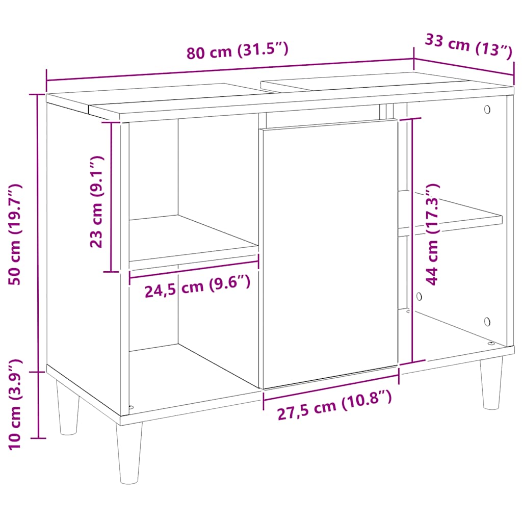 Mobile da Bagno Rovere Artigianale 80x33x60cm Legno Multistrato | homemem39