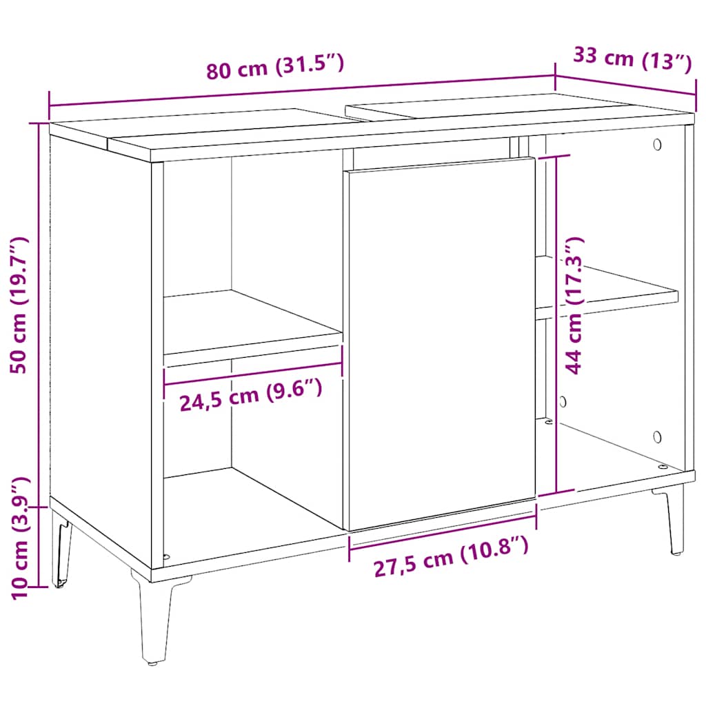 Mobile Lavabo Rovere Artigianale 80x33x60 cm Legno Multistrato | homemem39