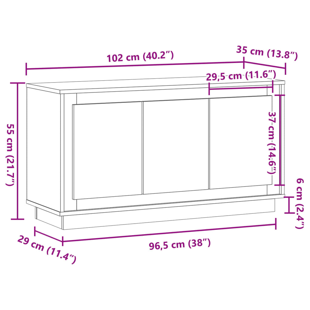 Credenza Legno Antico 102x35x55 cm in Legno Multistrato - homemem39
