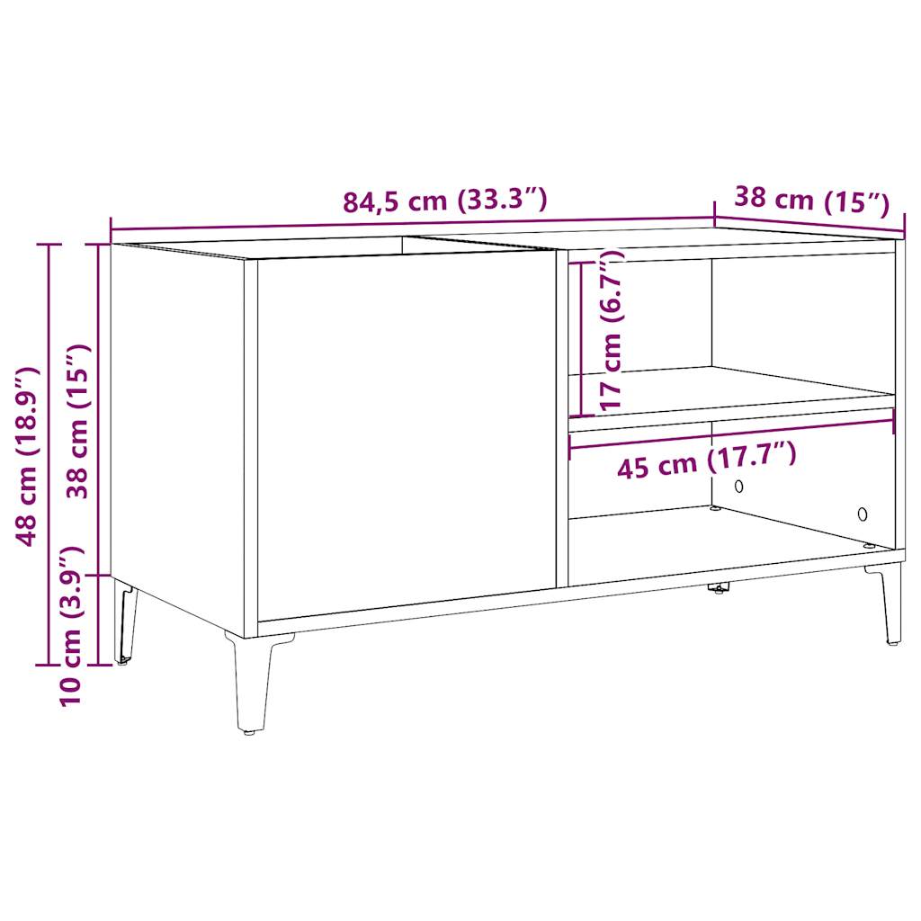 Mobile Porta Dischi Rovere Artigianale 84,5x38x48cm Multistrato