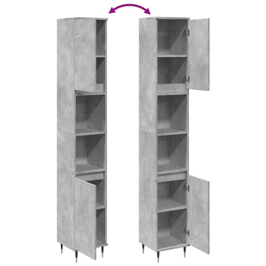 Armadietto Bagno Grigio Cemento 30x30x190 cm Legno Multistrato | homemem39