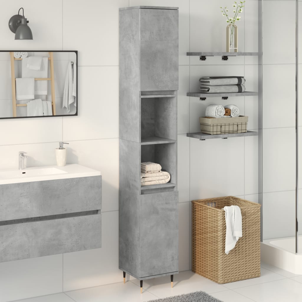 Armadietto Bagno Grigio Cemento 30x30x190 cm Legno Multistrato | homemem39