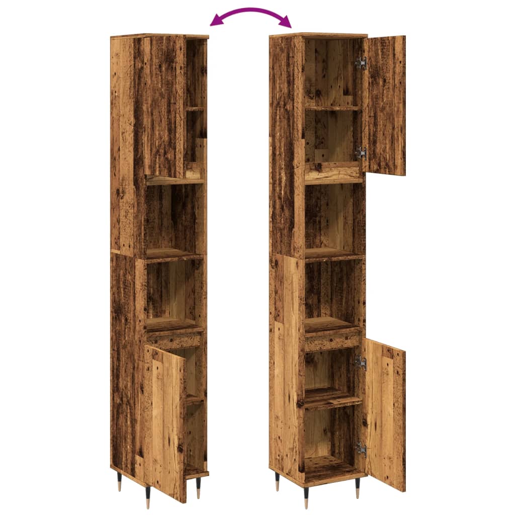 Armadietto Bagno Legno Antico 30x30x190 cm in Legno Multistrato | homemem39