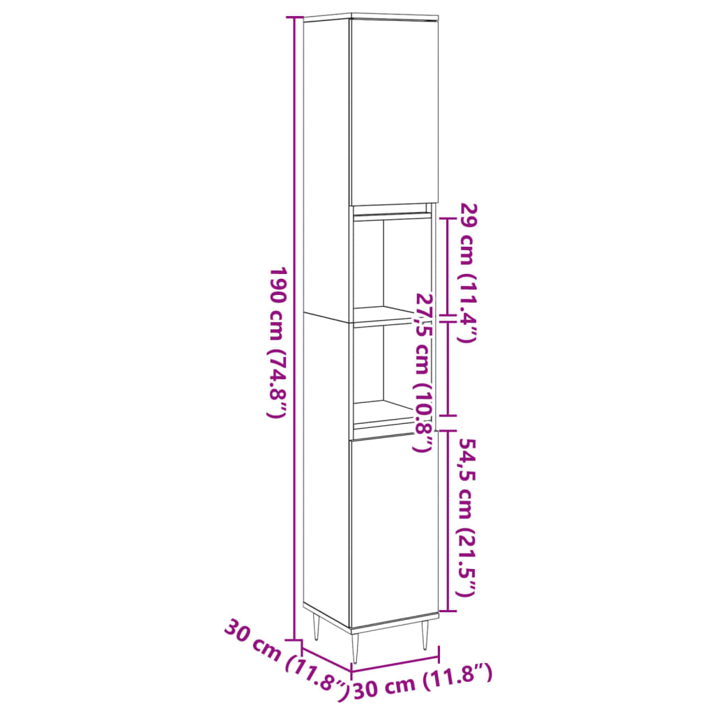 Armadietto Bagno Legno Antico 30x30x190 cm in Legno Multistrato | homemem39