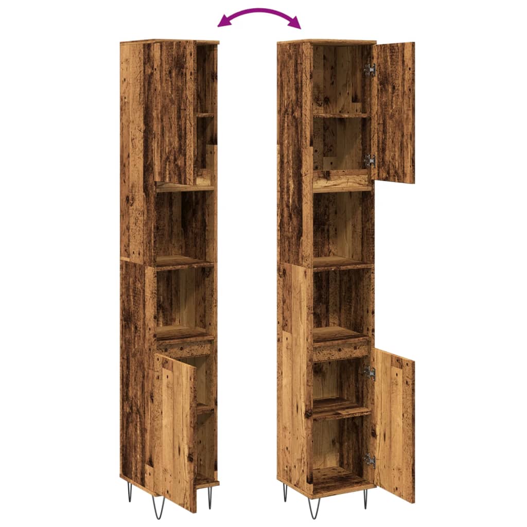 Armadietto Bagno Legno Antico 30x30x190 cm in Legno Multistrato | homemem39