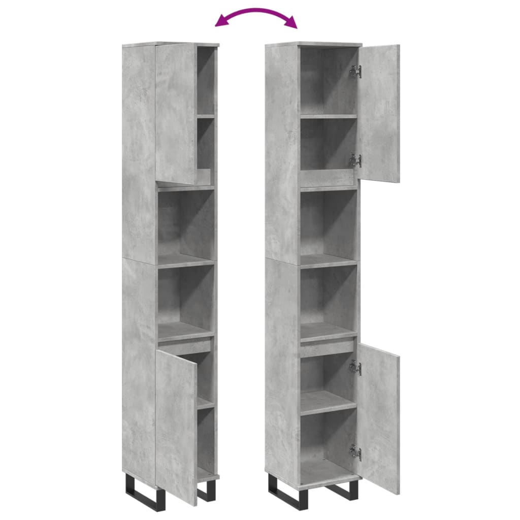 Armadietto Bagno Grigio Cemento 30x30x190 cm Legno Multistrato