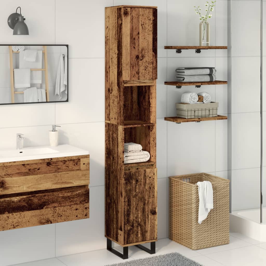 Armadietto Bagno Legno Antico 30x30x190 cm in Legno Multistrato | homemem39