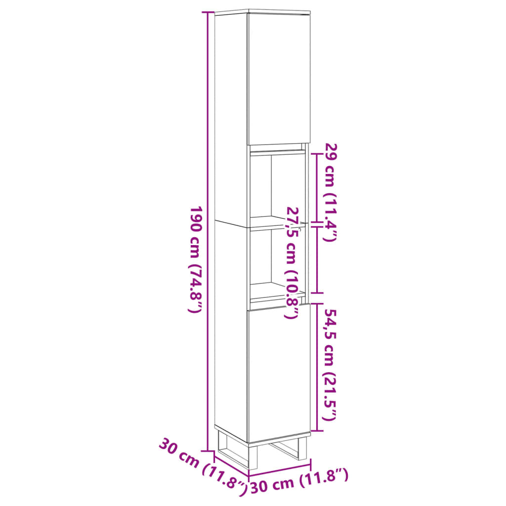 Armadietto Bagno Legno Antico 30x30x190 cm in Legno Multistrato | homemem39