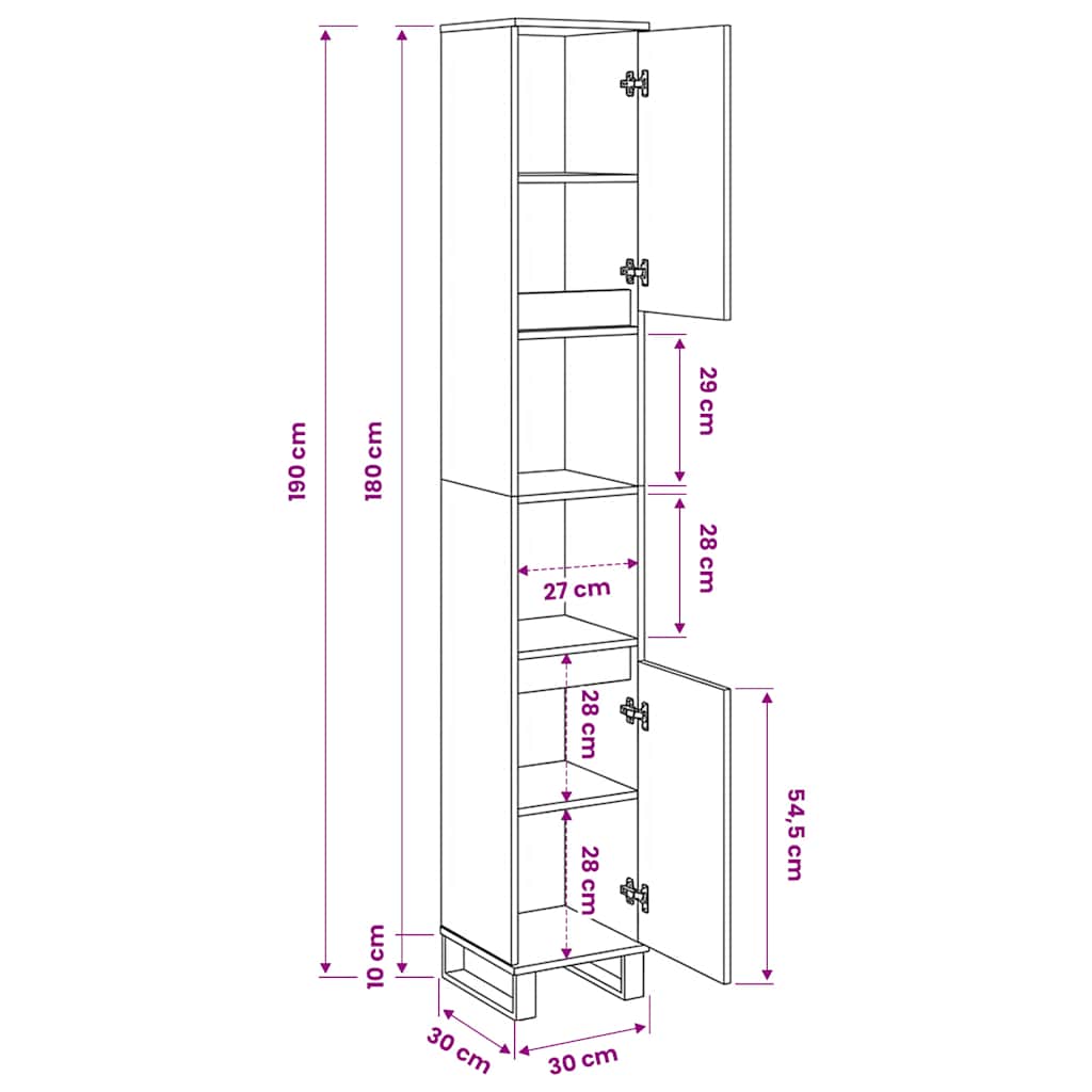 Armadietto Bagno Rovere 30x30x190 cm Legno Multistrato
