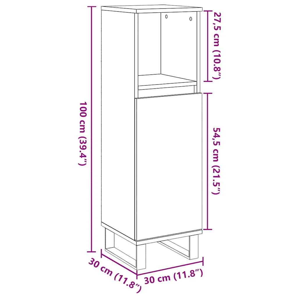 Armadietto da Bagno Grigio Cemento 30x30x100 cm in Truciolato | homemem39