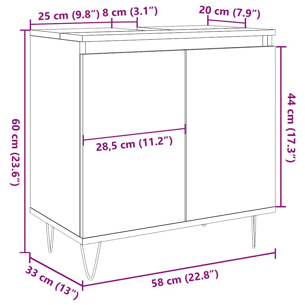 Armadietto da Bagno Grigio Cemento 58x33x60cm Legno Multistrato | homemem39