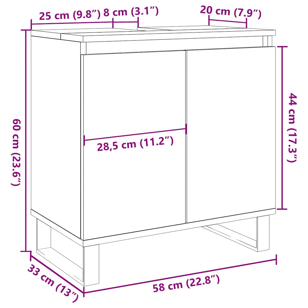 Mobile da Bagno Legno Vecchio 58x33x60 cm in Truciolato | homemem39