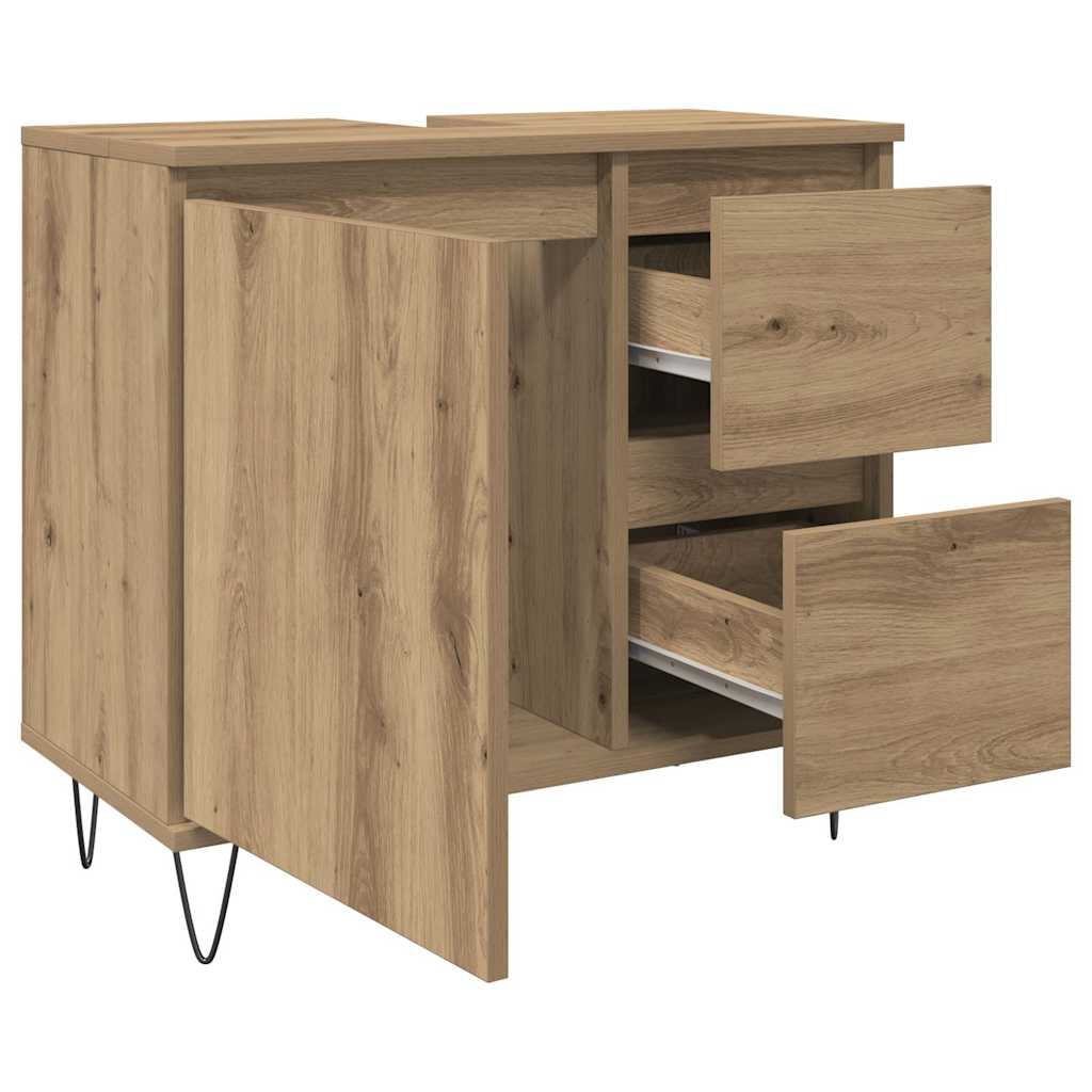 Armadietto da Bagno Rovere Artigianale 65x33x60cm in Truciolato | homemem39