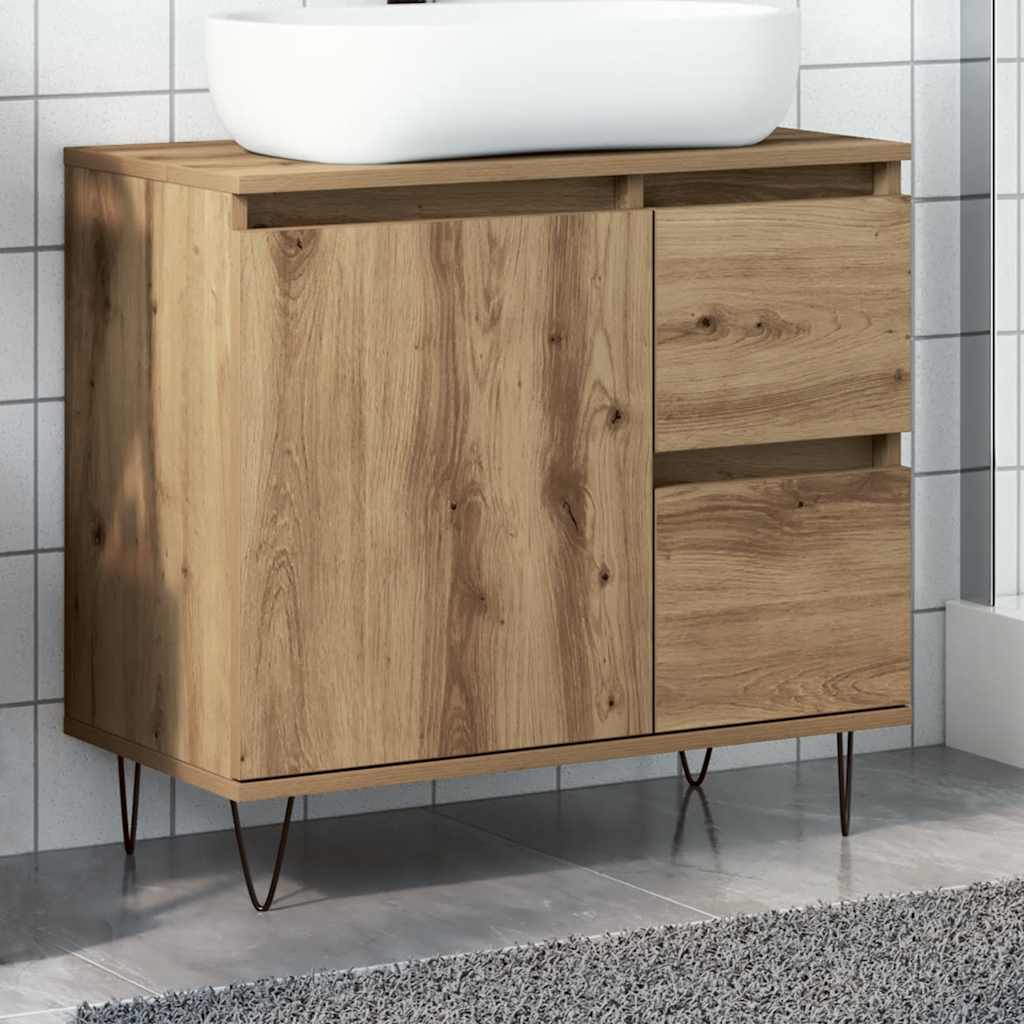 Armadietto da Bagno Rovere Artigianale 65x33x60cm in Truciolato | homemem39