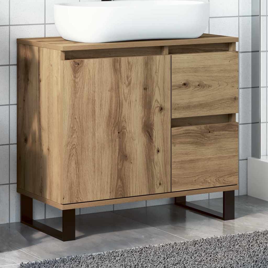 Armadietto da Bagno Rovere Artigianale 65x33x60cm in Truciolato | homemem39