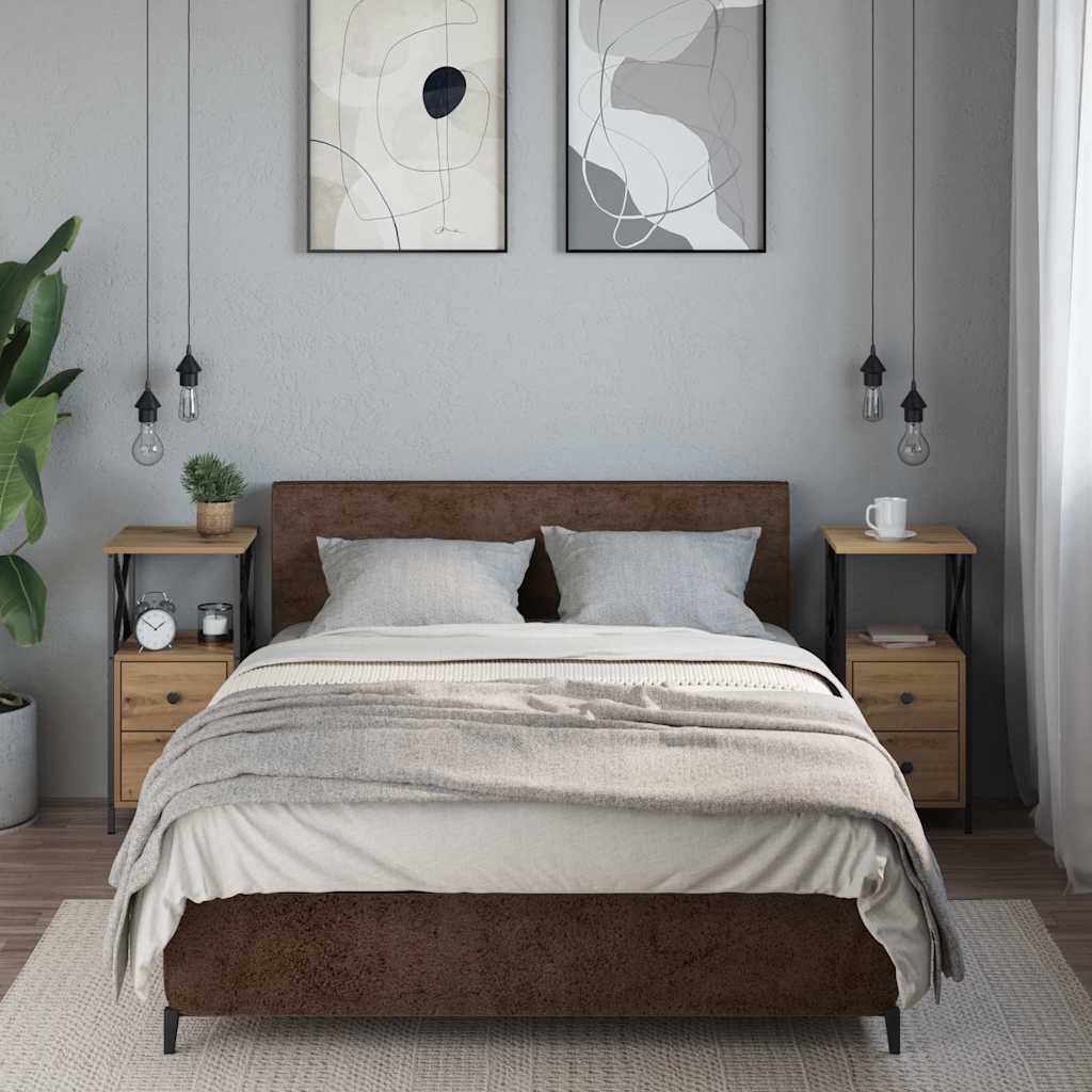 Comodini 2pz Rovere Artigianale 34x35,5x70 cm Legno Multistrato