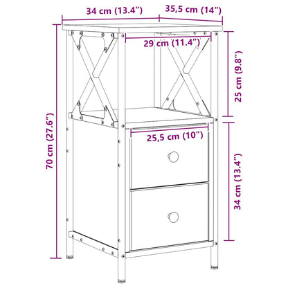 Comodini 2pz Rovere Artigianale 34x35,5x70 cm Legno Multistrato