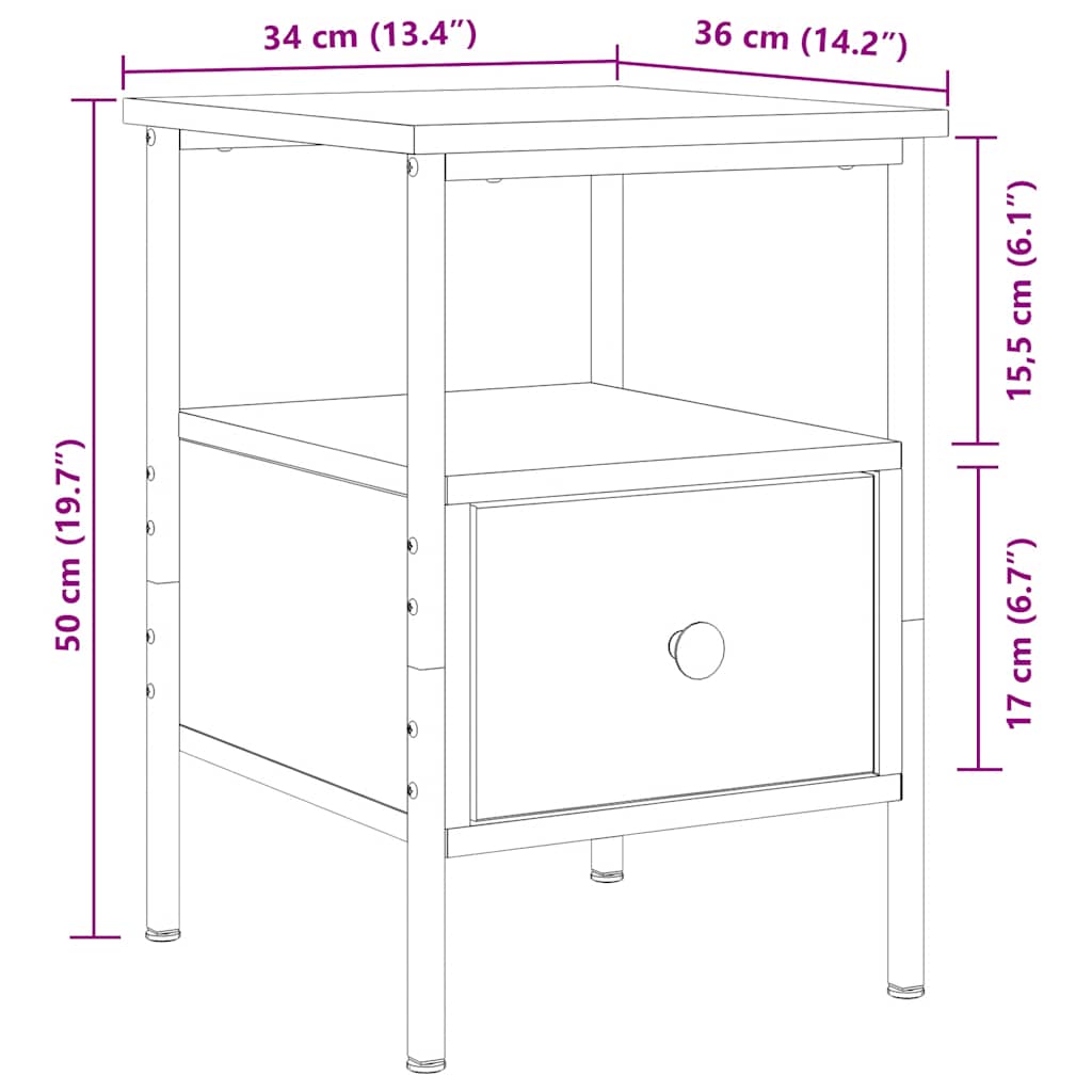 Comodino Rovere Artigianale 34x36x50 cm in Legno Multistrato