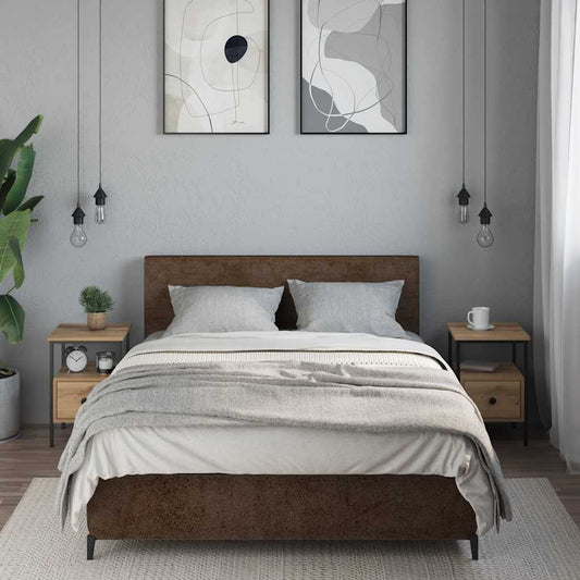 Comodini 2pz Rovere Artigianale 34x36x50cm in Legno Multistrato