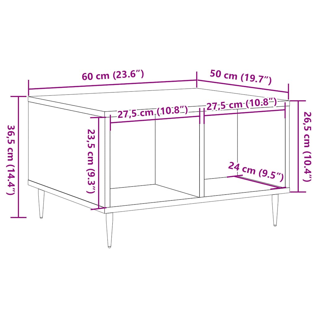 Tavolino da Salotto Legno Antico 60x50x36,5cm Legno Multistrato | homemem39