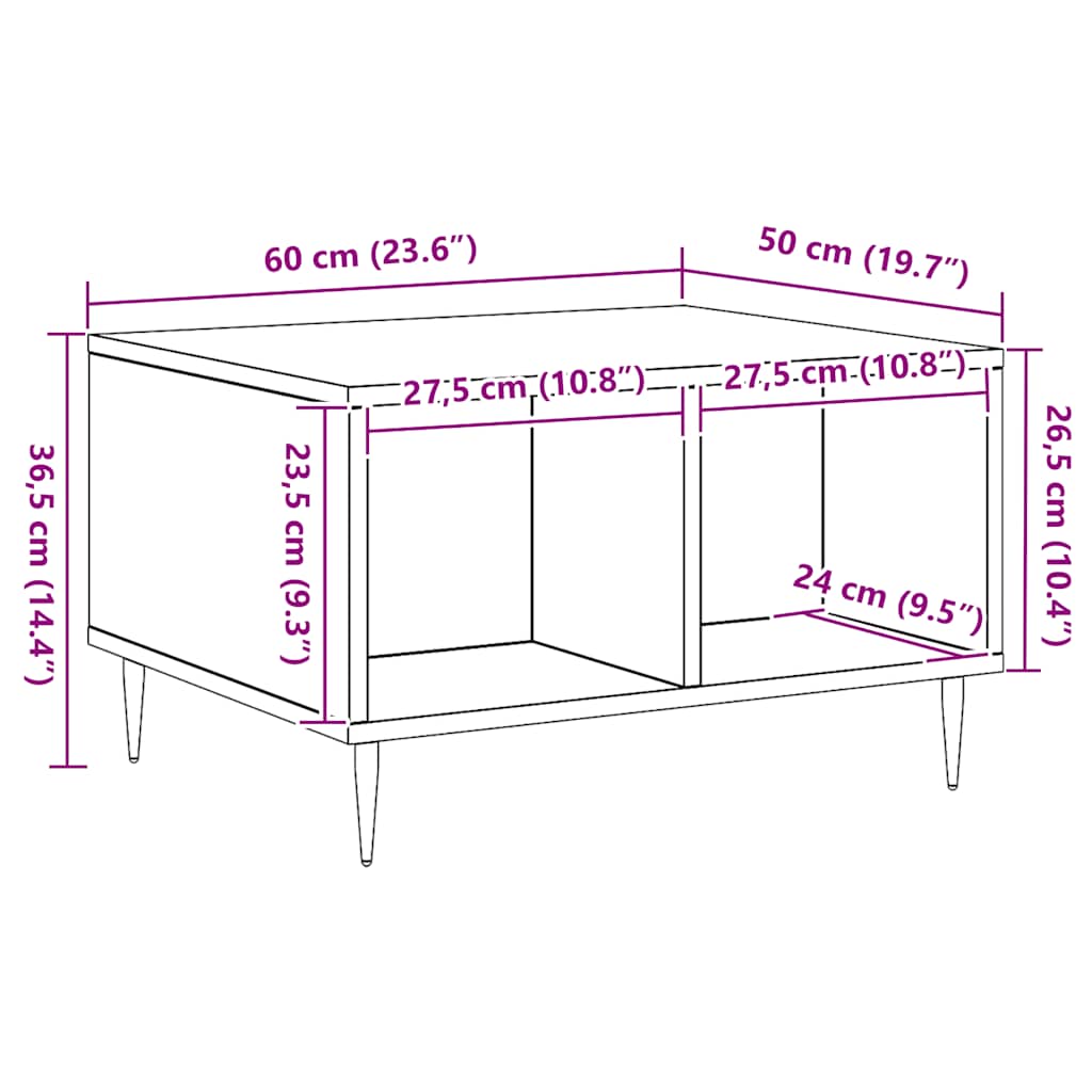 Tavolino da Salotto Rovere Artigianale 60x50x36,5cm Multistrato | homemem39