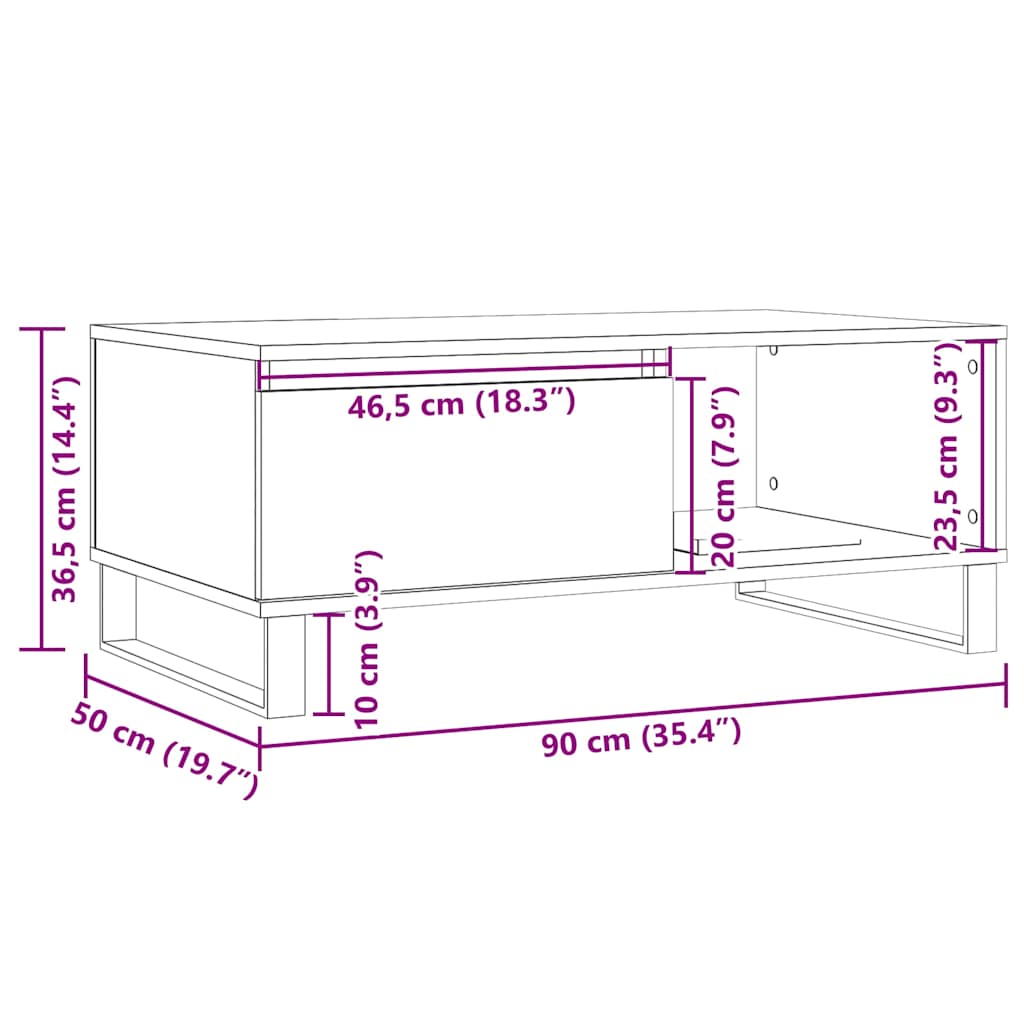 Tavolino da Salotto Legno Antico 90x50x36,5 cm in Truciolato | homemem39