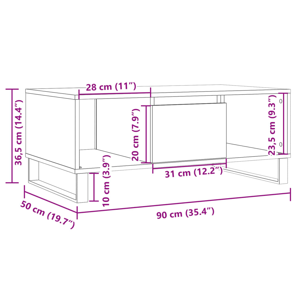 Tavolino da Salotto Legno Antico 90x50x36,5 cm in Truciolato | homemem39