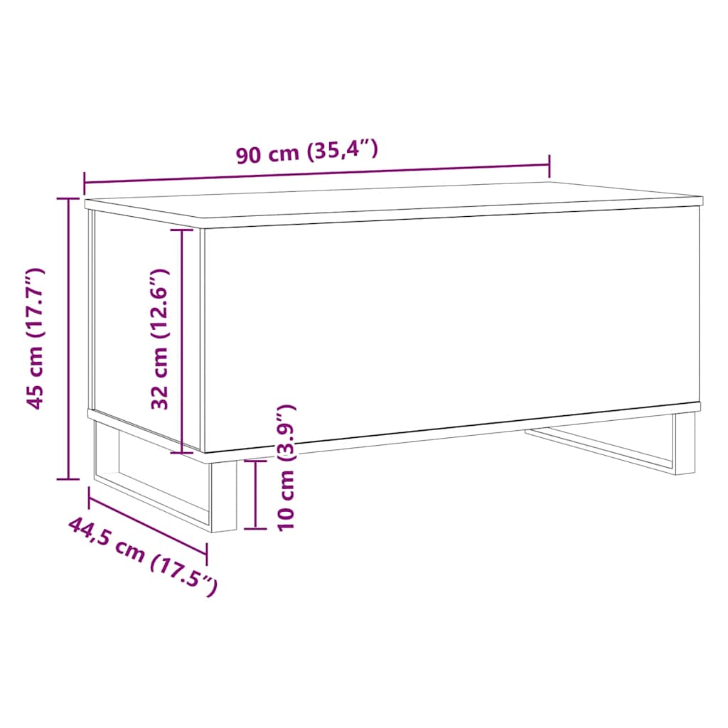 Tavolino Salotto Rovere Artigianale 90x44,5x45 cm in Truciolato | homemem39